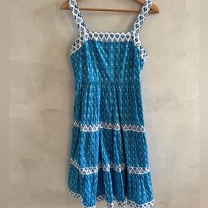Blue Floral Sleeveless Midi Dress - Size 4 Petite